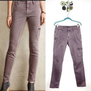 Level 99 Womens Cargo Skinny Jeans Purple Stretch Mid Rise Zip Pockets Size 28